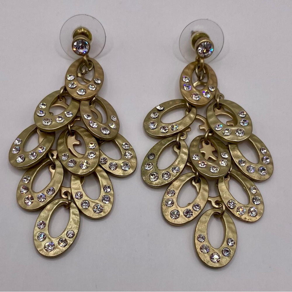 NOELLE CHANDELIER Gold tone Earrings; Embellished with Crystals; NEW